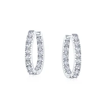 Bling Jewelry Classic Oval Cz Hoop Earrings Black Rose Gold Sterling Silver .60 Inch