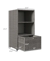 Outsunny Pe Rat Pool Towel Rack with 2 Storage Shelves Basket Mixed