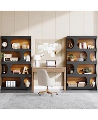 Tribesigns 71" Tall Bookcase Set of 2, 4-Tier S-Shaped Bookshelf, Wood Decorative Storage Shelving, Modern Freestanding Display Shelves