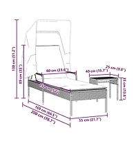 Sun Lounger with Canopy and Table Black Poly Rattan