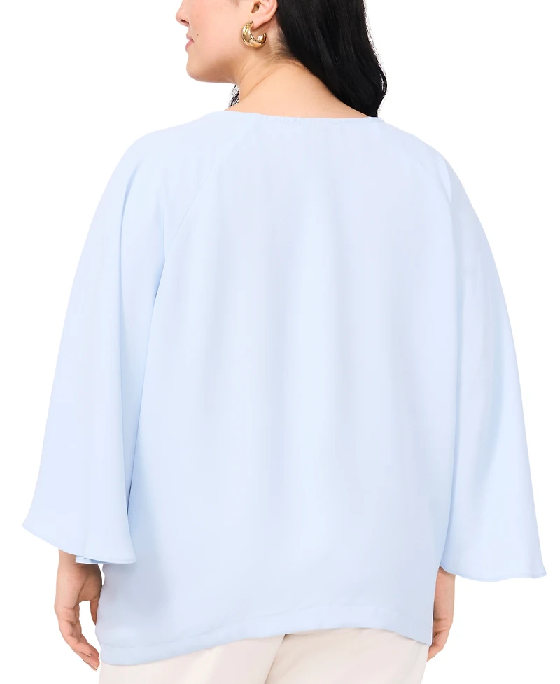 Vince Camuto Plus Split-Neck 3/4-Angel-Sleeve Blouse