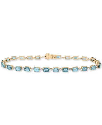 London Blue Topaz (2-1/3 ct. t.w.), Blue Topaz (1-3/4 ct. t.w.), & Diamond (1/3 ct. t.w.) Link Bracelet in 14k Gold