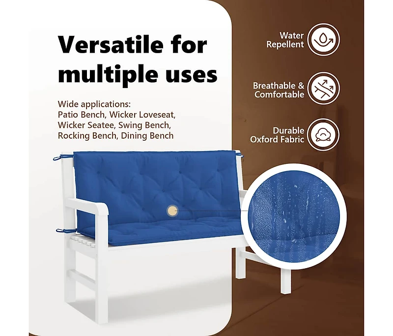 Garden Bench Cushion Blue 47.2"x(19.7"+19.7")x2.8" Oxford Fabric