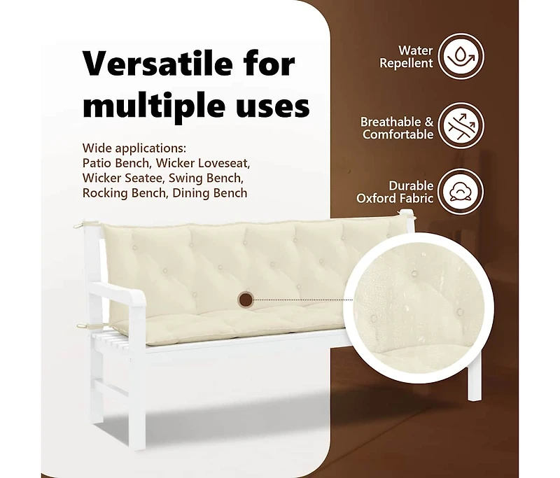 Garden Bench Cushion Cream White 70.9"x(19.7"+19.7")x2.8" Oxford Fabric