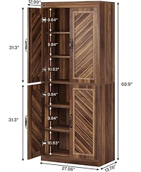 Tribesigns 69" Tall Kitchen Pantry Cabinet, Farmhouse Pantry Storage Cabinet with 4 Doors and 4 Adjustable Shelves, Rustic Wood Cupboard, Brown