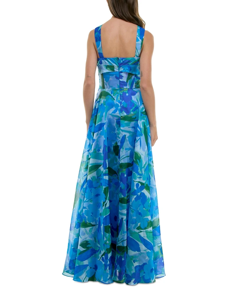 Taylor Women's Twisted Halter Printed Sleeveless Gown