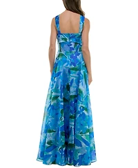 Taylor Women's Twisted Halter Printed Sleeveless Gown
