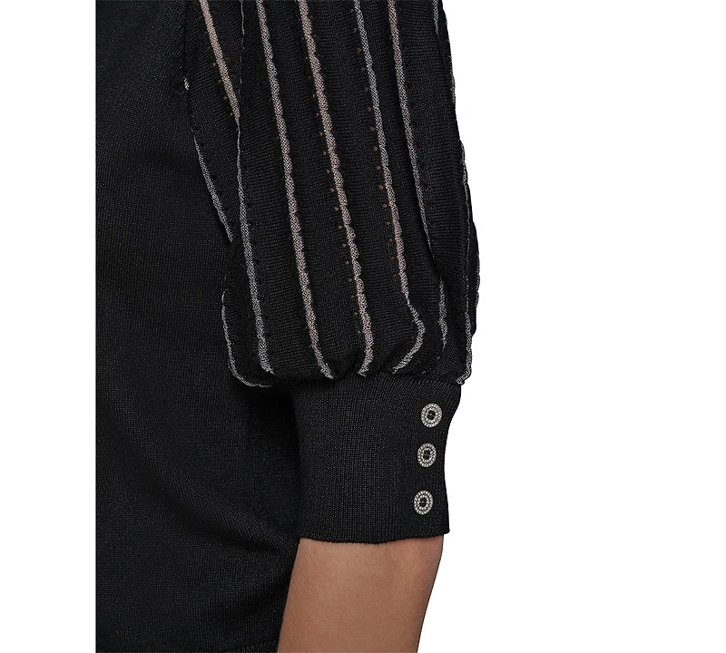 Karl Lagerfeld Paris Women's Puffed-Sleeve V-Neck Sweater