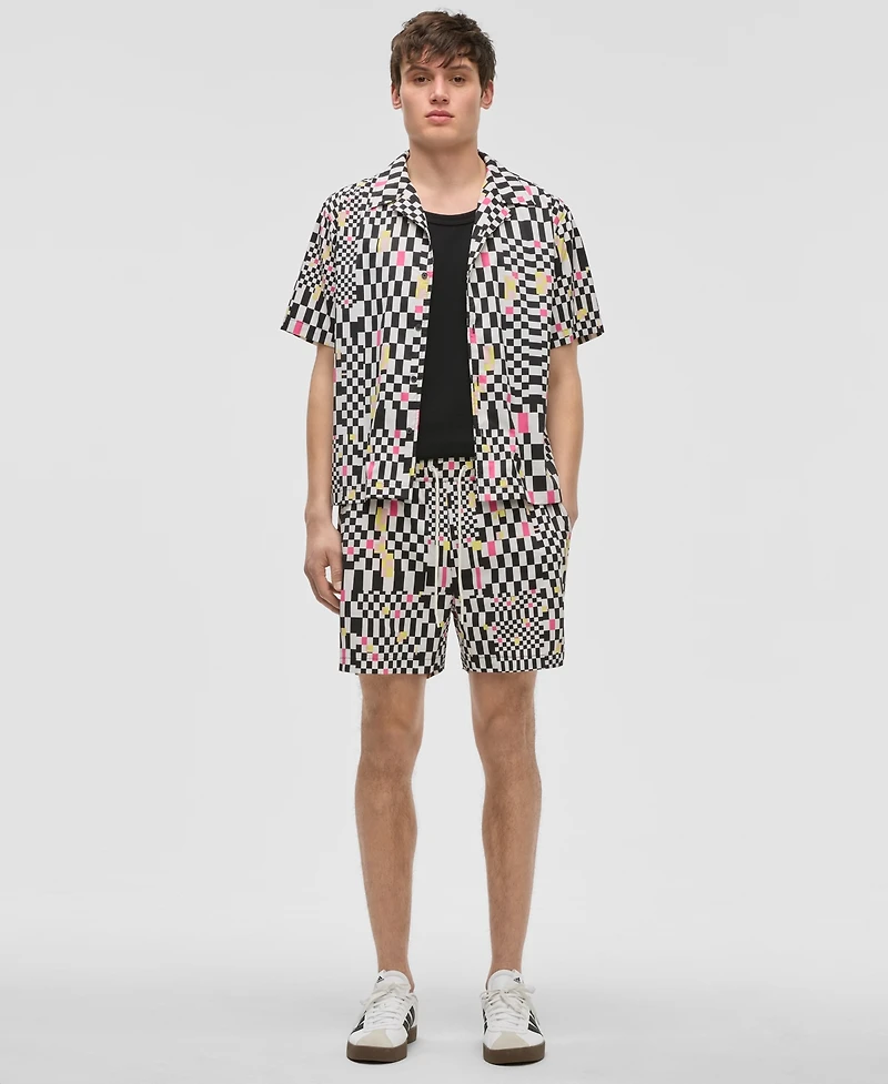 Mode of One Men's Mixed Check Relaxed-Fit Printed Button-Down Camp Shirt, Exclusively at Macy's