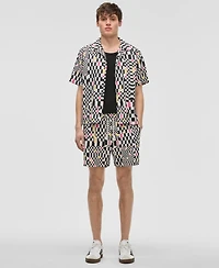 Mode of One Men's Mixed Check Relaxed-Fit Printed Button-Down Camp Shirt, Exclusively at Macy's