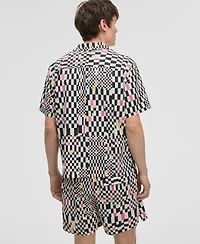 Mode of One Men's Mixed Check Relaxed-Fit Printed Button-Down Camp Shirt, Exclusively at Macy's