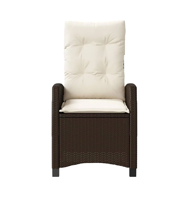 Reclining Patio Chairs 2 pcs with Cushions Brown Poly Rattan
