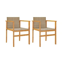 Patio Chairs 2 pcs Beige Poly Rattan&Solid Wood