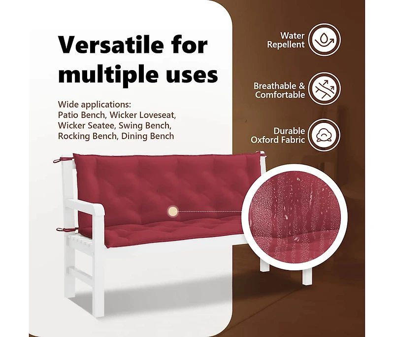 Garden Bench Cushion Wine Red 59.1"x(19.7"+19.7")x2.8" Oxford Fabric