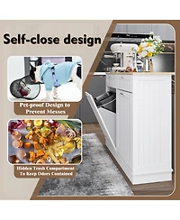 Lovmor Two-Compartment Tilt-Out Trash Cabinet, Pet Proof Kitchen Cabinet with Cutting Board, Free Standing Laundry Sorter Hampe