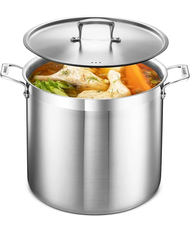 Bakken-Swiss 20-Quart Brushed Stainless Steel Stockpot with Lid – Heavy-Duty Induction Pot with Riveted Handles – Ideal for Soup, Seafoo