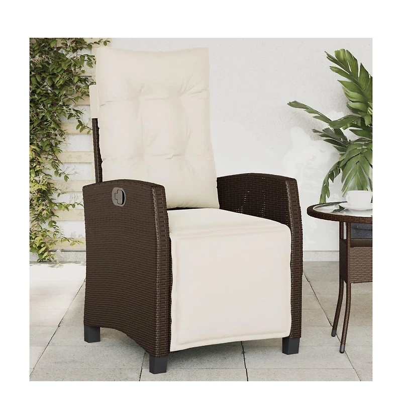 Reclining Patio Chair with Footrest Brown Poly Rattan