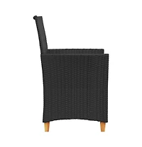 Patio Chairs with Cushions 2 pcs Black Poly Rattan&Solid Wood