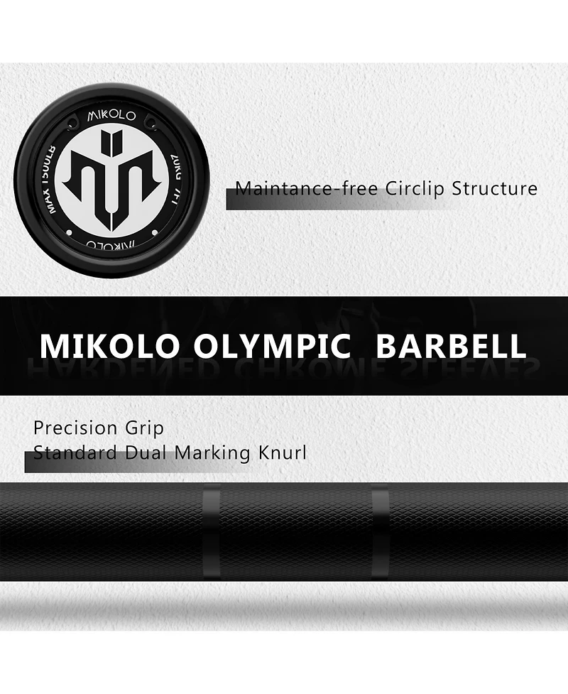 Mikolo 7ft Olympic Barbell, Barbell for Weightlifting and Powerlifting 45lb, Bar 1500lbs Capacity, Weight Fit 2” Standard Weigh