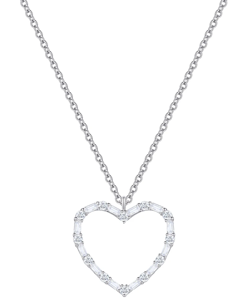 Diamond Round & Baguette Open Heart 18" Pendant Necklace (1/2 ct. t.w.) in 10k White Gold