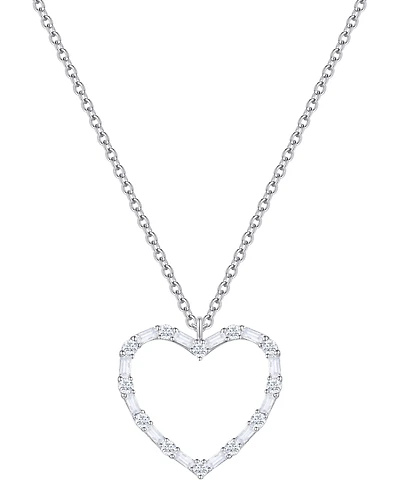 Diamond Round & Baguette Open Heart 18" Pendant Necklace (1/2 ct. t.w.) in 10k White Gold
