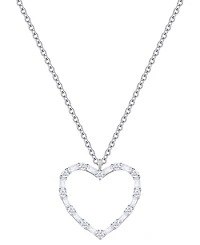 Diamond Round & Baguette Open Heart 18" Pendant Necklace (1/2 ct. t.w.) in 10k White Gold