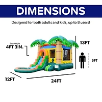 HeroKiddo Tropical Breeze Commercial Grade Bounce House Water Slide with Splash Pool for Kids and Adults (with Blower), Basketball Hoop, Outdoor Indoo