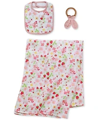 Little Me Baby Girls 3-Pc. Floral Muslin Bib, Swaddle, and Ring Set