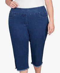 Alfred Dunner Plus Classic Black Denim Fringe Capri Pants