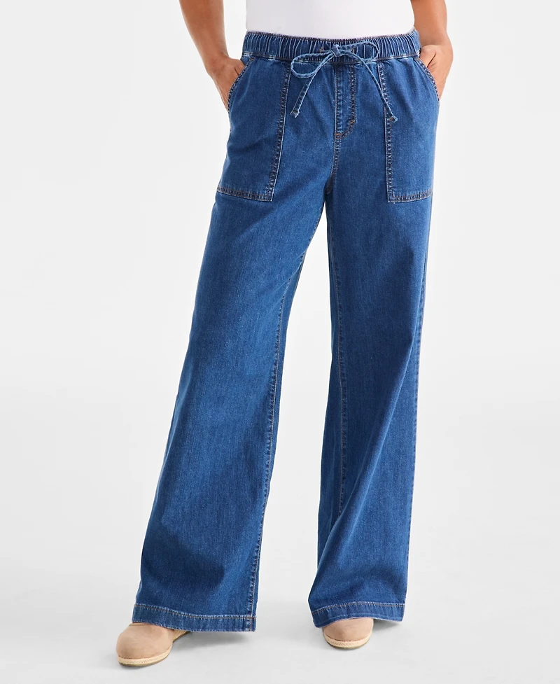 Style & Co Petite High-Rise Pull-On Wide-Leg Jeans, Exclusively at Macy's