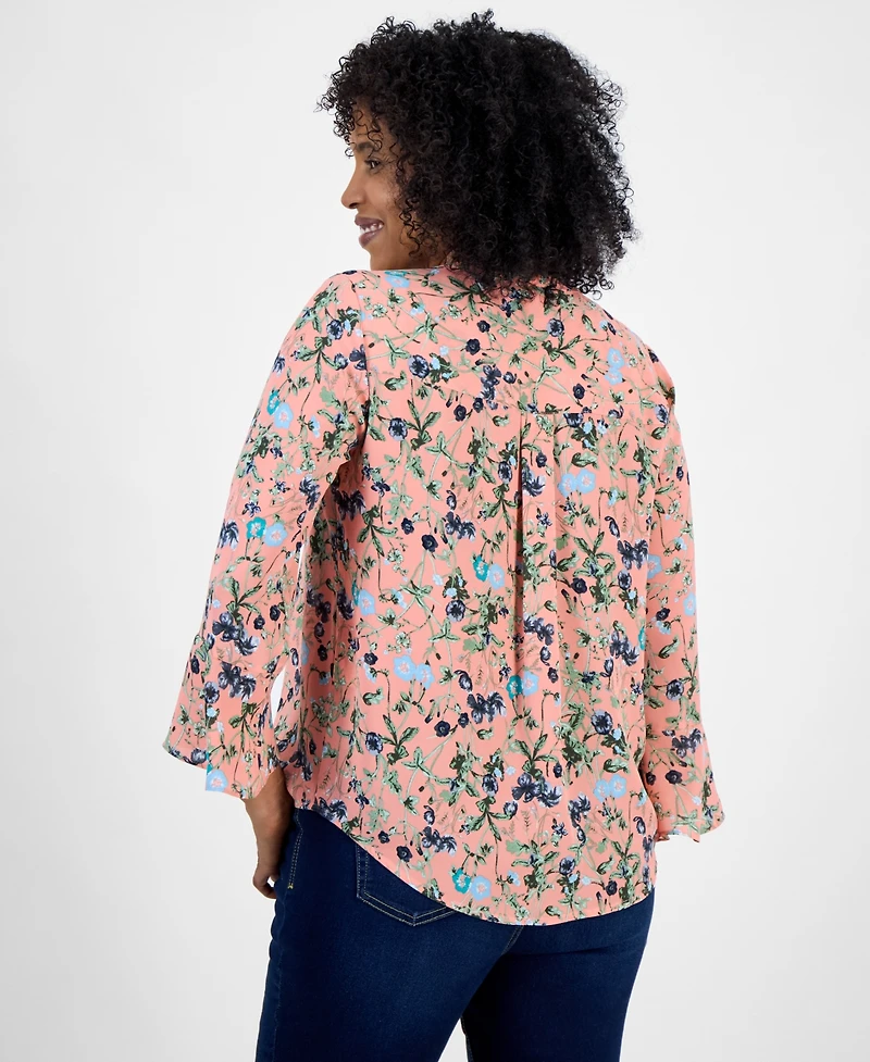 Style & Co Petite Printed Pintuck Blouse, Exclusively at Macy's