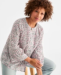 Style & Co Women's Cotton Printed 3/4-Sleeve Blouse, Exclusively at Macy's
