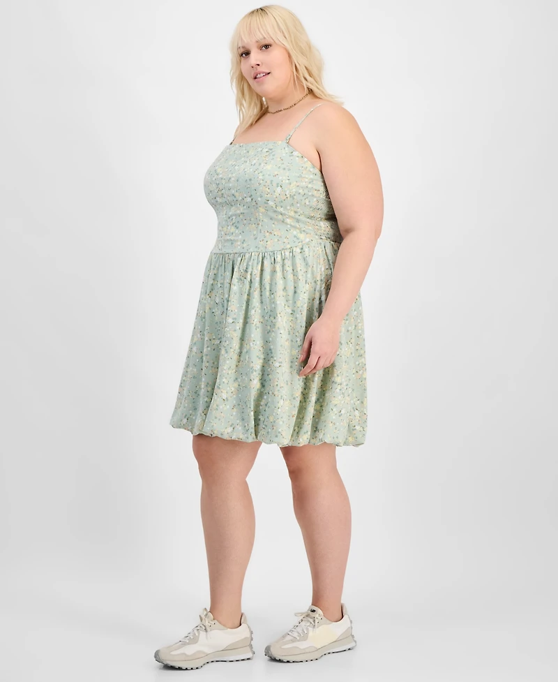 Derek Heart Trendy Plus Smocked Floral Bubble-Hem Dress