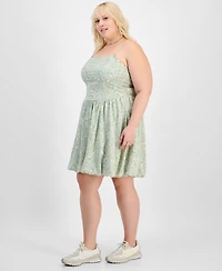 Derek Heart Trendy Plus Smocked Floral Bubble-Hem Dress