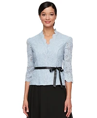 Alex Evenings Women's Lace Belted 3/4-Sleeve Blouse