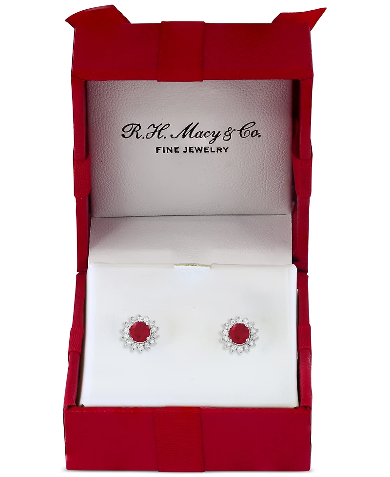 Effy Sapphire (1-1/6 ct. t.w.) & Diamond (1/6 Halo Stud Earrings 14k White Gold or Two Tone (Also available Tanzanite, Ruby, Em
