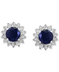 Effy Sapphire (1-1/6 ct. t.w.) & Diamond (1/6 Halo Stud Earrings 14k White Gold or Two Tone (Also available Tanzanite, Ruby, Em