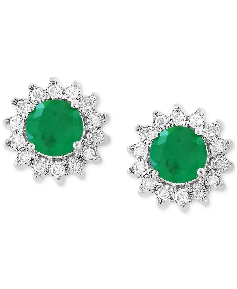 Effy Sapphire (1-1/6 ct. t.w.) & Diamond (1/6 Halo Stud Earrings 14k White Gold or Two Tone (Also available Tanzanite, Ruby, Em