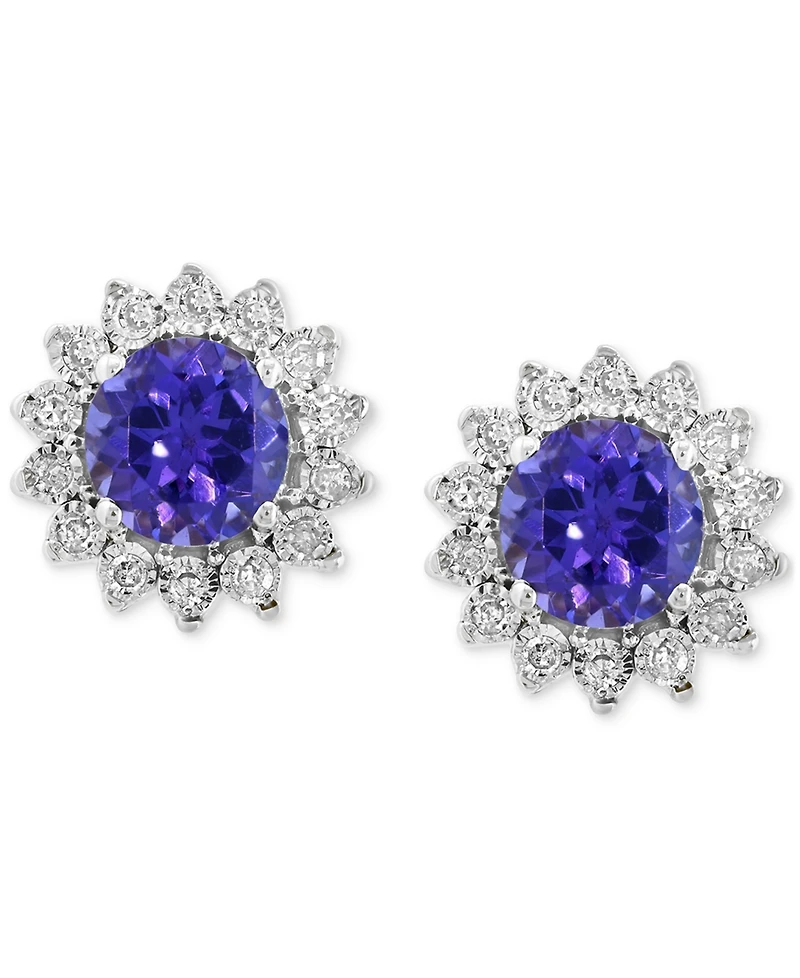 Effy Sapphire (1-1/6 ct. t.w.) & Diamond (1/6 ct. t.w.) Halo Stud Earrings in 14k White Gold or Two Tone Gold (Also available in Tanzanite, Ruby, & Em