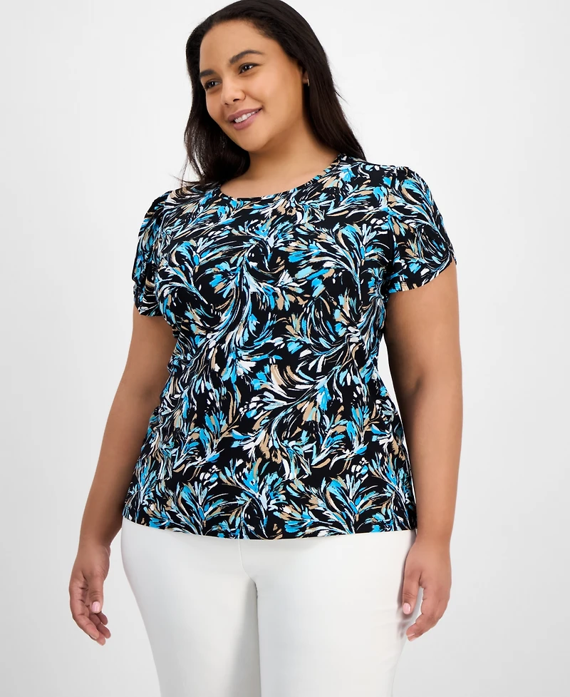 Ak Anne Klein Plus Size Printed Tulip-Sleeve Blouse
