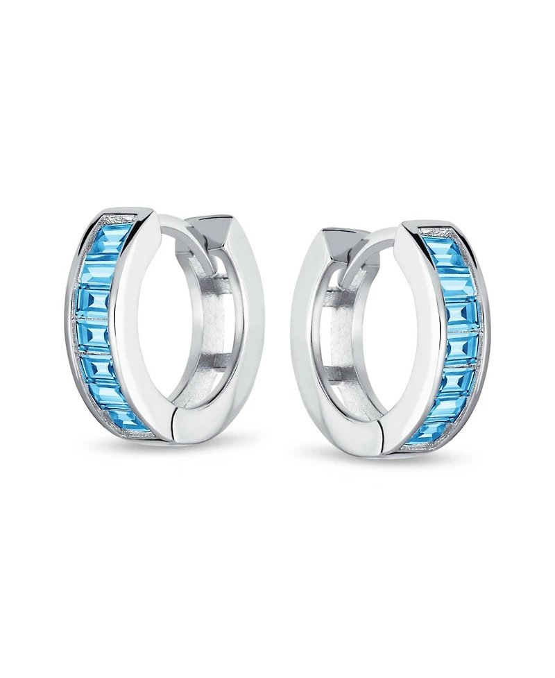 Bling Jewelry Baguette Cut Cz Hoop Earrings Sterling Silver
