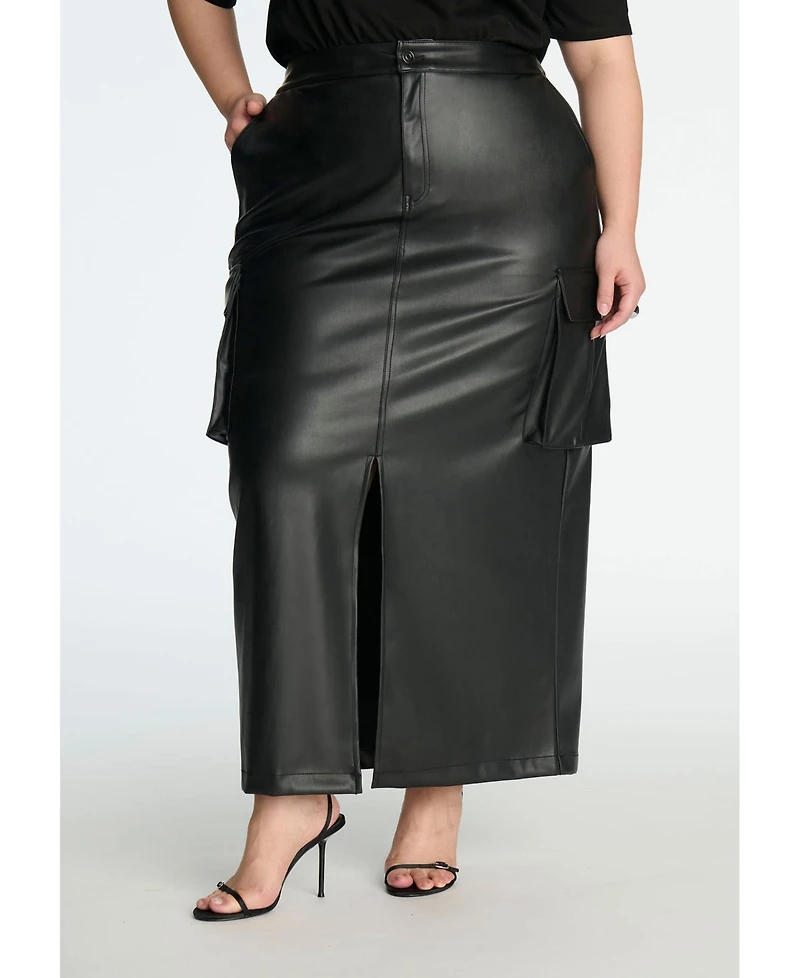 Eloquii Plus Maxi Cargo Faux Leather Skirt