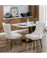 Slickblue Furniture,Modern, High-end Tufted Solid Wood Contemporary Pu and Velvet Upholstered Dining Chair with Legs Nailhead Trim 2-Pcs Set