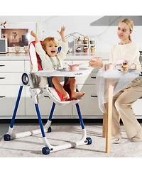 Gouun Boys High Chair Foldable Feeding Chair with 4 Lockable Wheels