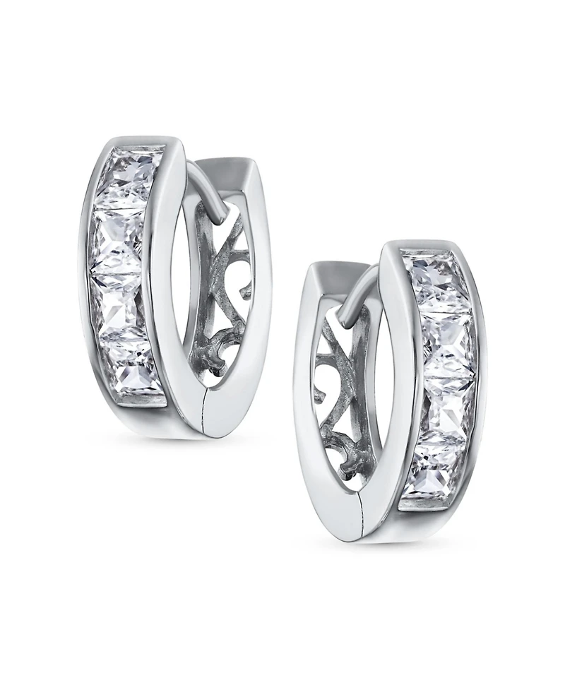 Bling Jewelry Small Cz Hoop Earrings Gold-Plated Sterling Silver Multi-Color Options