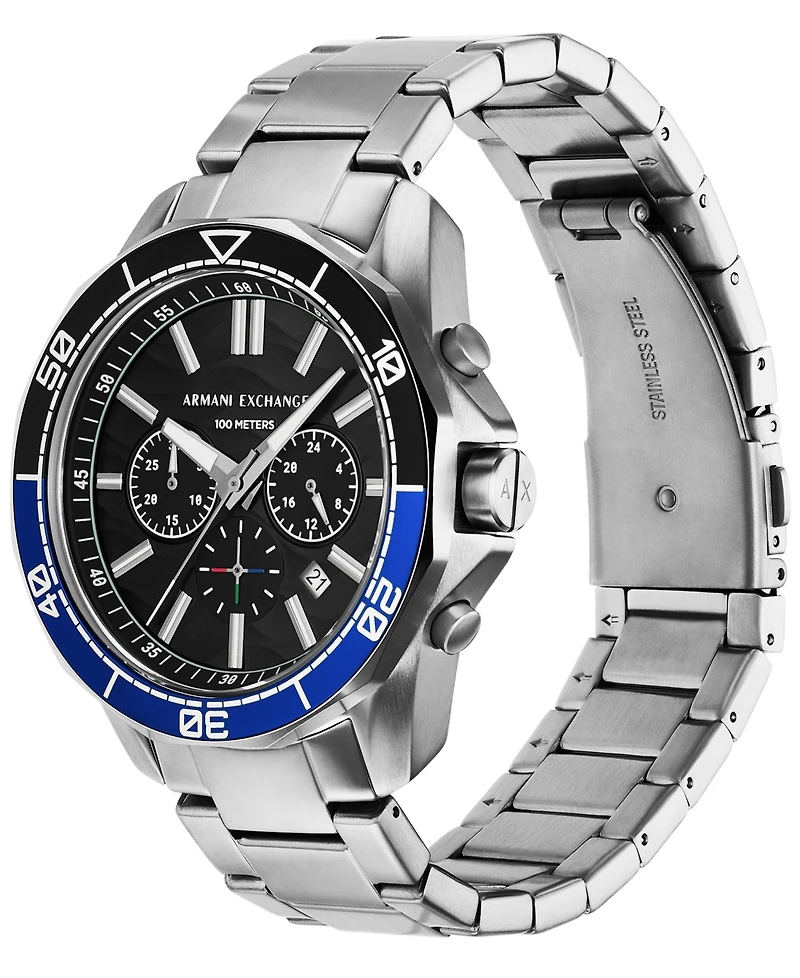 A|X Armani Exchange Men's Quartz Chronograph Silver Stainless-Steel Watch, 44mm