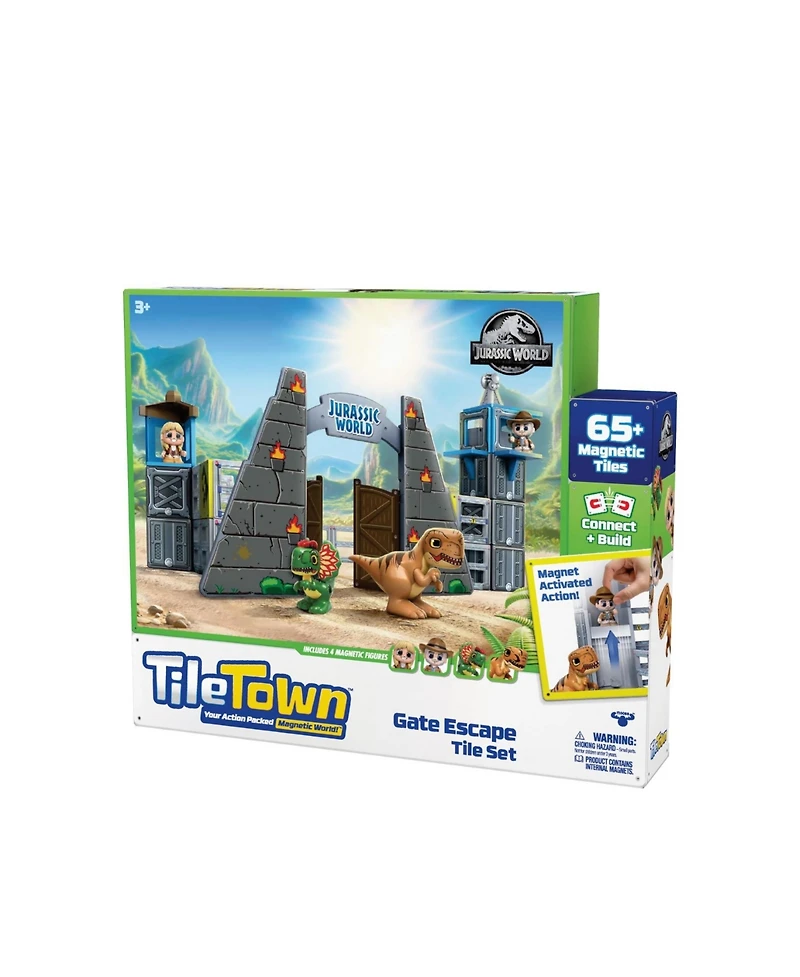 Tile Town Jurassic World Dino Escape Magnetic Tiles Playset, 69 Piece