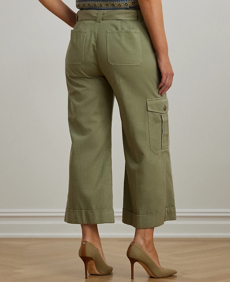 Lauren Ralph Lauren Plus Size Pleated Cotton Twill Wide-Leg Cargo Pants