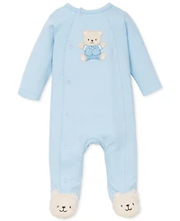 Little Me Baby Boys Cute Bear Snap Close Footed Coverall