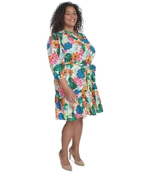 Jessica Howard Plus Floral-Print Belted A-Line Dress